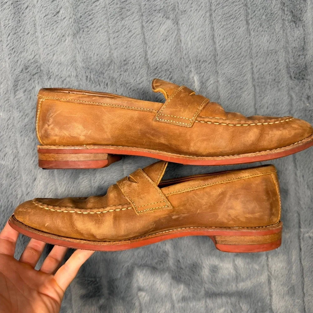 Allen Edmonds Addison Penny Loafer Mens 11.5 D Tan Leather Red Dainite Sole 4614